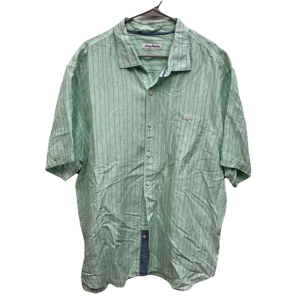 Tommy Bahama Men Linen Camp Shirt Nova Wave Short Sleeve XXL Green Linen Blend